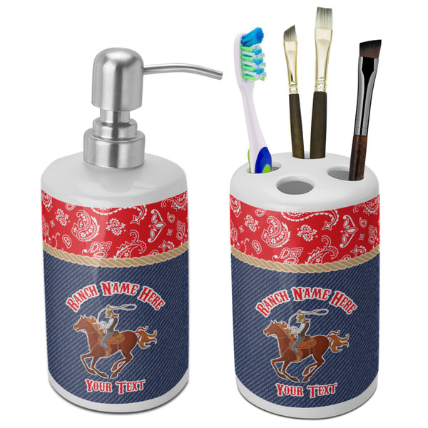 Custom Western Ranch Ceramic Bathroom Accessories Set (Personalized)