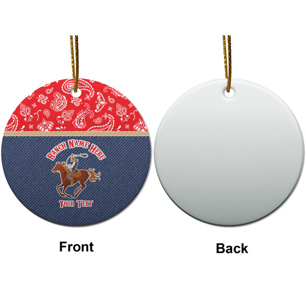 Western Ranch Ceramic Flat Ornament - Circle Front & Back (APPROVAL)