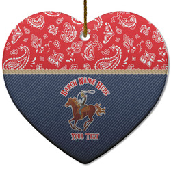 Western Ranch Heart Ceramic Ornament w/ Name or Text