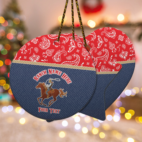Custom Western Ranch Ceramic Ornament w/ Name or Text