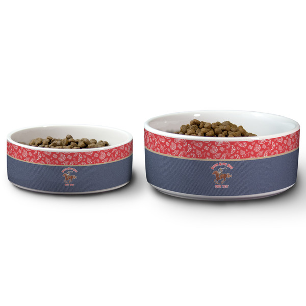 Western Ranch Ceramic Dog Bowls - Size Comparison