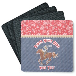 Western Ranch Square Rubber Backed Coasters - Set of 4 (Personalized)