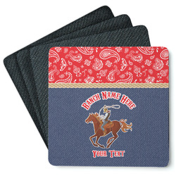 Western Ranch Square Rubber Backed Coasters - Set of 4 (Personalized)