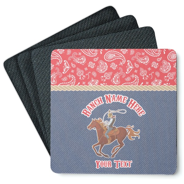 Custom Western Ranch Square Rubber Backed Coasters - Set of 4 (Personalized)