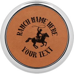 Western Ranch Leatherette Round Coaster w/ Silver Edge - Single or Set (Personalized)