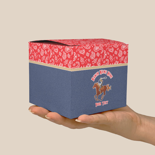 Western Ranch Cube Favor Gift Box - On Hand - Scale View