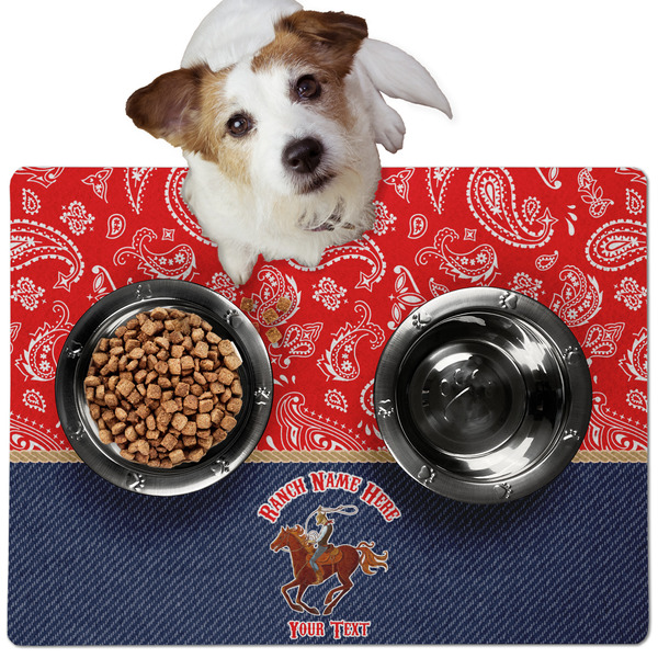 Custom Western Ranch Dog Food Mat - Medium w/ Name or Text