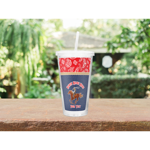 Western Ranch Double Wall Tumbler with Straw Lifestyle