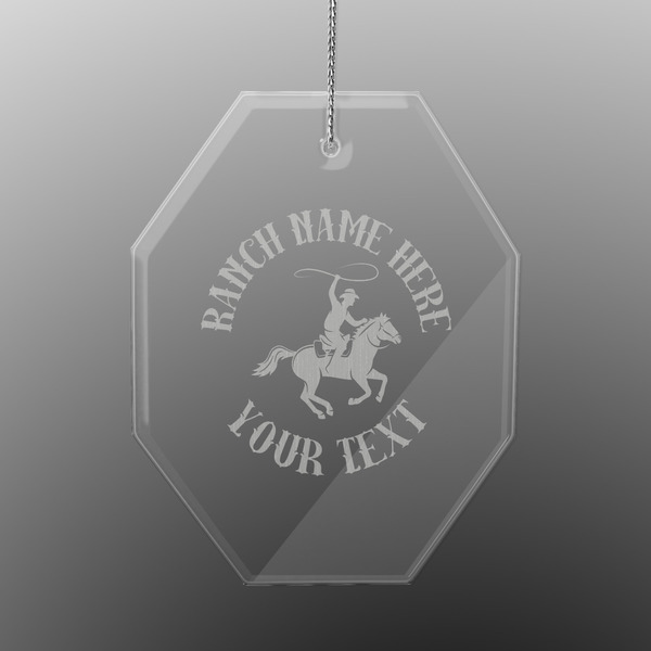 Custom Western Ranch Engraved Glass Ornament - Octagon (Personalized)