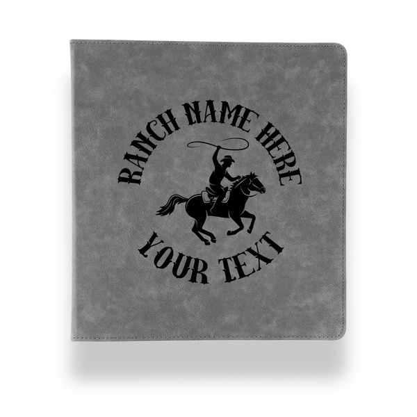 Custom Western Ranch Leather Binder - 1" - Grey (Personalized)