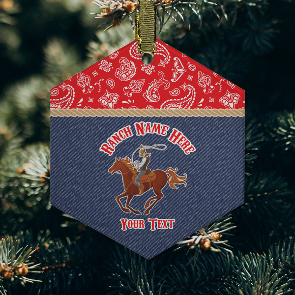 Western Ranch Frosted Glass Ornament - Hexagon (Lifestyle)