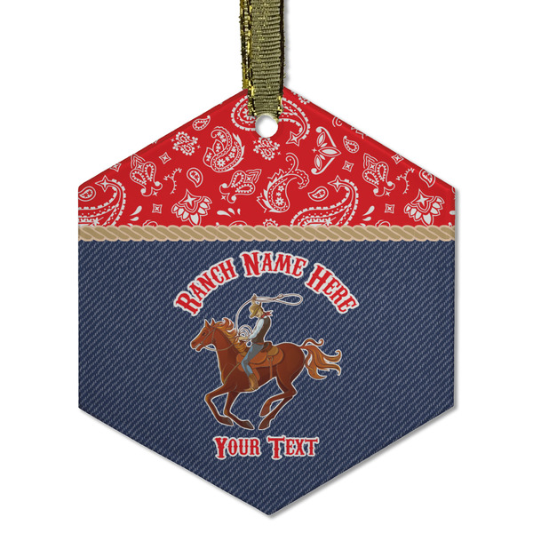 Western Ranch Frosted Glass Ornament - Hexagon