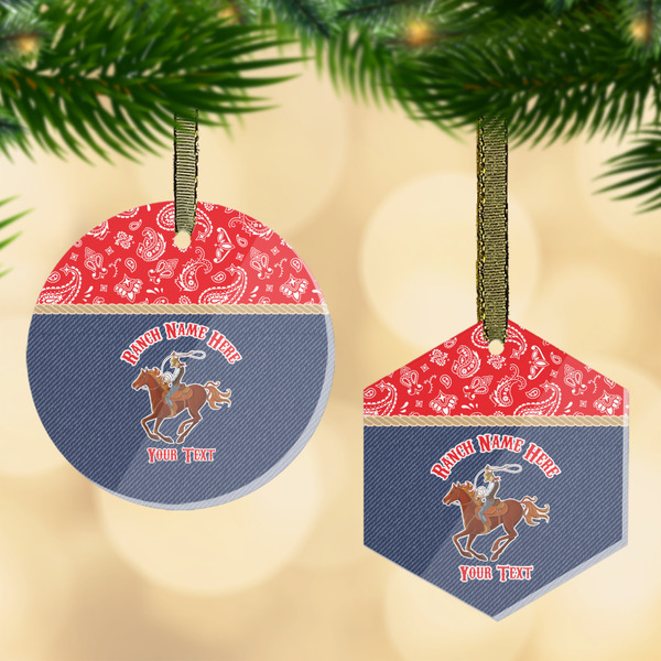 Custom Western Ranch Flat Glass Ornament w/ Name or Text