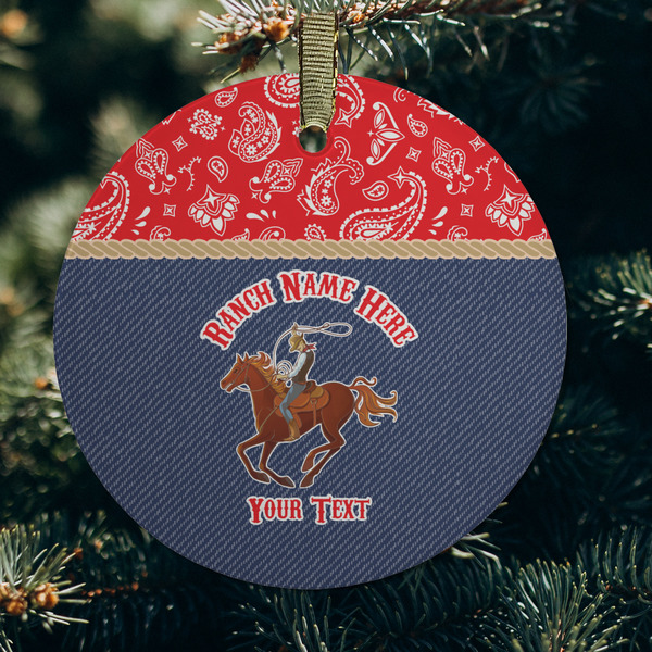 Western Ranch Frosted Glass Ornament - Round (Lifestyle)