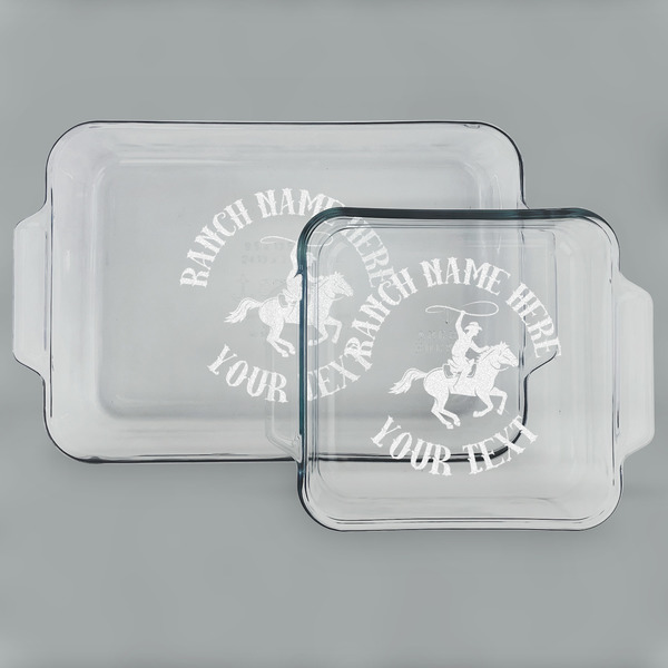Custom Western Ranch Set of Glass Baking & Cake Dish - 13in x 9in & 8in x 8in (Personalized)