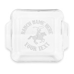 Western Ranch Glass Cake Dish with Truefit Lid - 8in x 8in (Personalized)