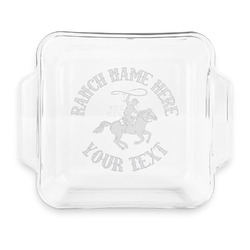 Western Ranch Glass Cake Dish with Truefit Lid - 8in x 8in (Personalized)