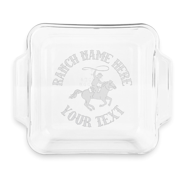 Custom Western Ranch Glass Cake Dish with Truefit Lid - 8in x 8in (Personalized)
