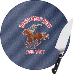 Western Ranch Round Glass Cutting Board - Medium (Personalized)