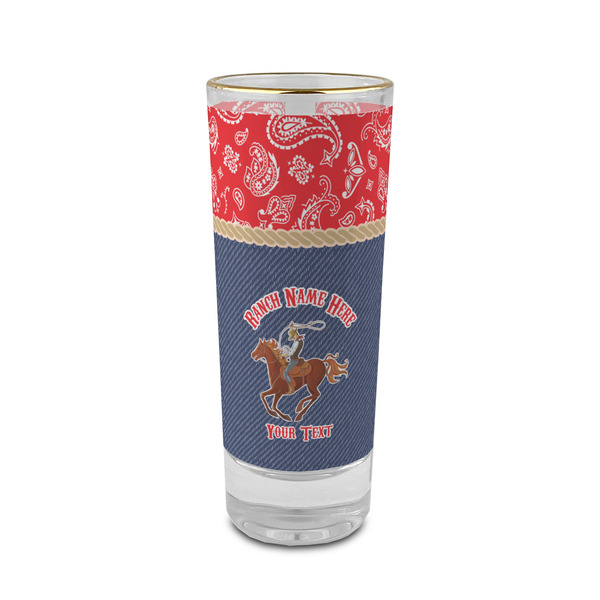 Custom Western Ranch 2 oz Shot Glass -  Glass with Gold Rim - Set of 4 (Personalized)