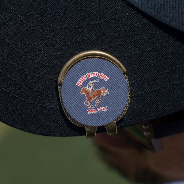 Western Ranch Golf Ball Marker Hat Clip - Gold - On Hat