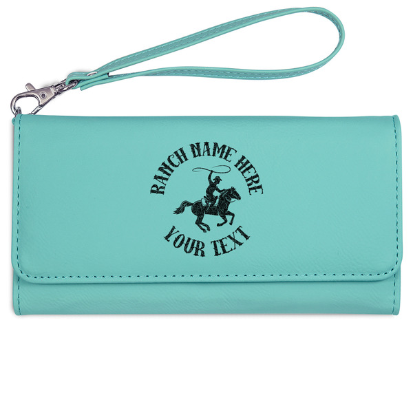 Western Ranch Ladies Wallet - Leather - Teal - Front View