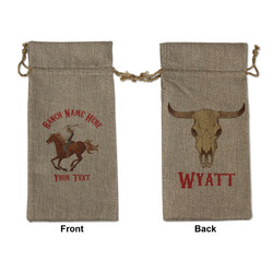 Western Ranch Large Burlap Gift Bag - Front & Back (Personalized)