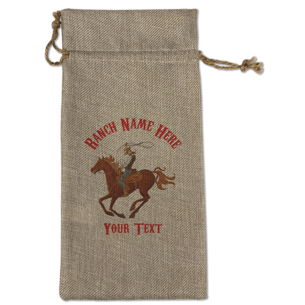 Custom Western Ranch Large Burlap Gift Bag - Front (Personalized)