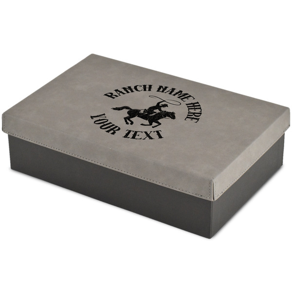 Custom Western Ranch Large Gift Box w/ Engraved Leather Lid (Personalized)