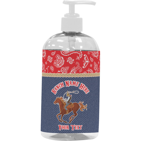 Custom Western Ranch Plastic Soap / Lotion Dispenser (16 oz - Large - White) (Personalized)