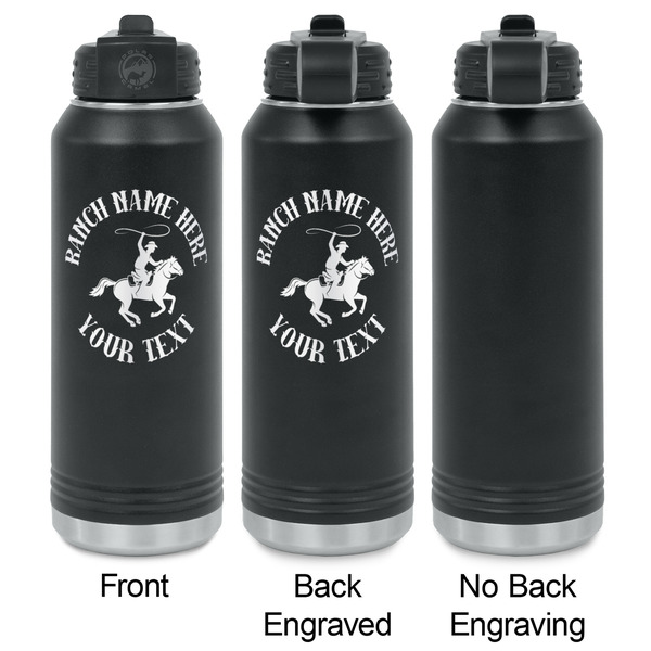 Western Ranch Laser Engraved Water Bottles - 2 Styles - Front & Back View