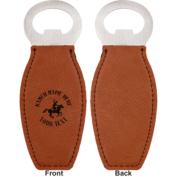 Western Ranch Leather Bar Bottle Opener - Front and Back (single sided)
