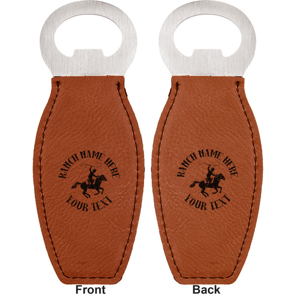 Western Ranch Leather Bar Bottle Opener - Front and Back