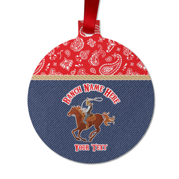 Custom Western Ranch Metal Ball Ornament - Double Sided w/ Name or Text