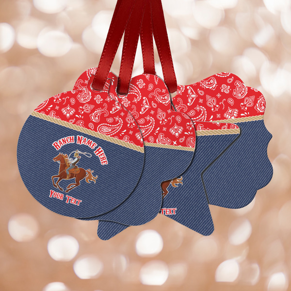 Custom Western Ranch Metal Ornaments - Double Sided w/ Name or Text