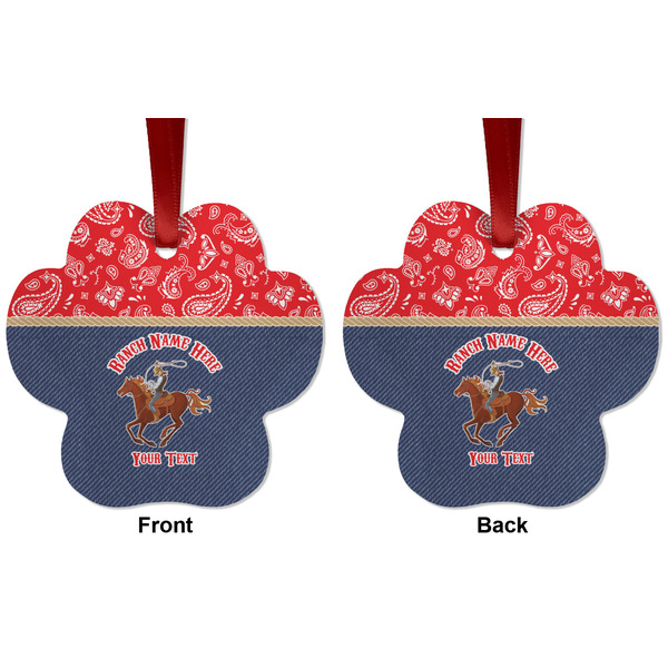 Western Ranch Metal Paw Ornament - Front and Back