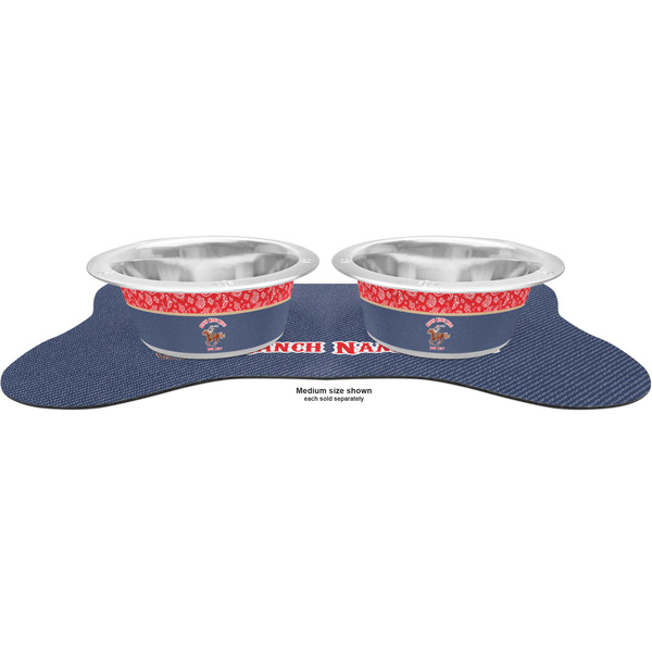Western Ranch Metal Pet Bowls - On Dog Bone Shaped Mat