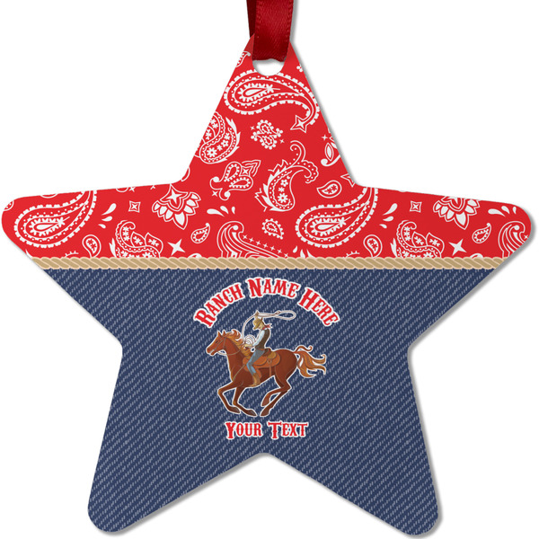 Custom Western Ranch Metal Star Ornament - Double Sided w/ Name or Text