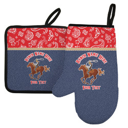 Western Ranch Left Oven Mitt & Pot Holder Set w/ Name or Text