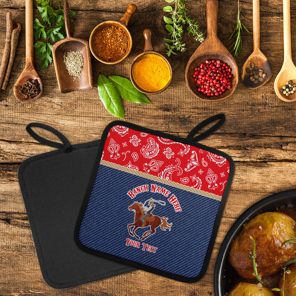 Western Ranch Neoprene Pot Holder - Set of 2  LIFESTYLE (Flatlay)