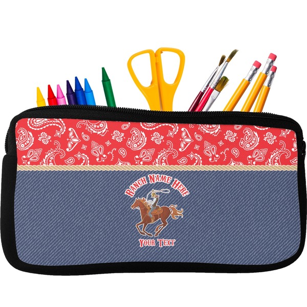 Custom Western Ranch Neoprene Pencil Case - Small w/ Name or Text