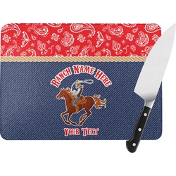 Western Ranch Rectangular Glass Cutting Board - Large - 15.25"x11.25" w/ Name or Text
