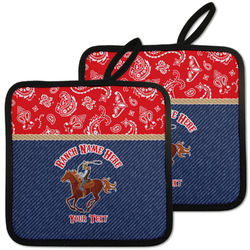 Western Ranch Pot Holders - Set of 2 w/ Name or Text