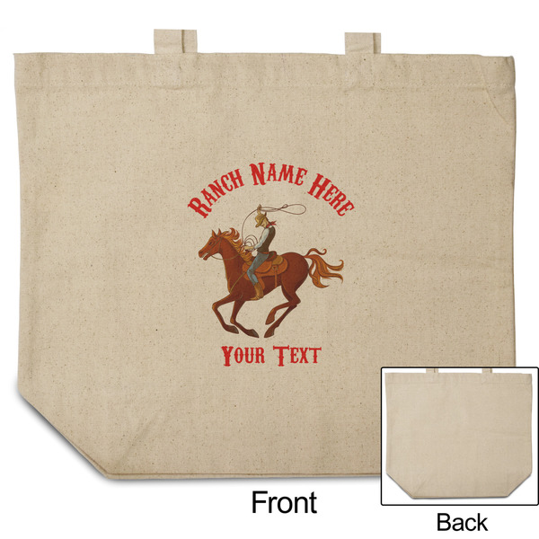 Western Ranch Reusable Cotton Grocery Bag - Front & Back View