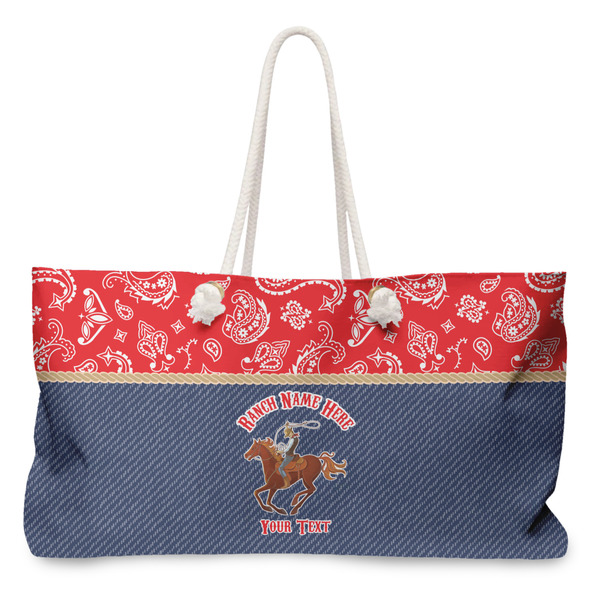 Custom Western Ranch Large Tote Bag with Rope Handles (Personalized)