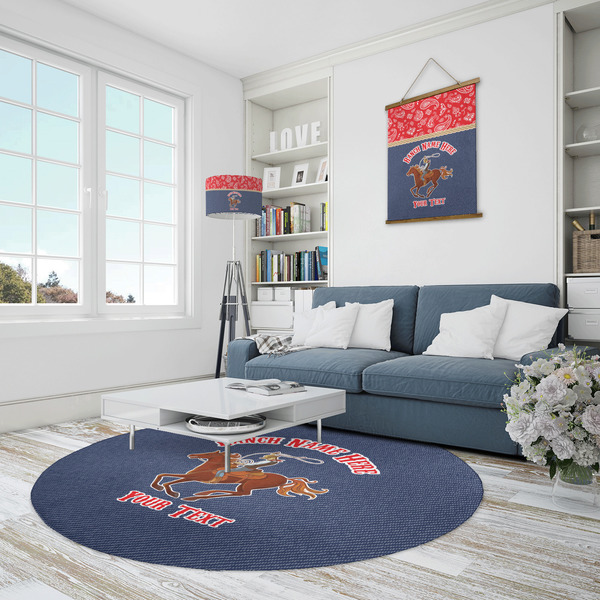 Western Ranch Round Area Rug - IN CONTEXT