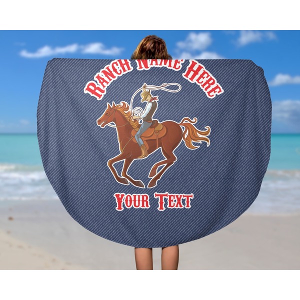 Western Ranch Round Beach Towel - In Use