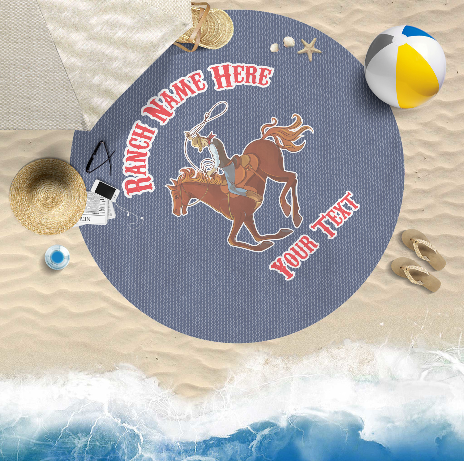 Custom Western Ranch Round Beach Towel (Personalized) YouCustomizeIt