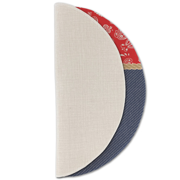 Western Ranch Round Linen Placemats - HALF FOLDED (single sided)