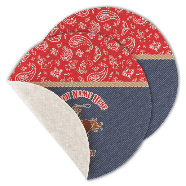 Custom Western Ranch Round Linen Placemat - Single Sided - Set of 4 (Personalized)